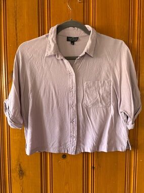 TOP SHOP Button Down Crop Short Sleeve Textured Top Sz 6P Lilac Mauve